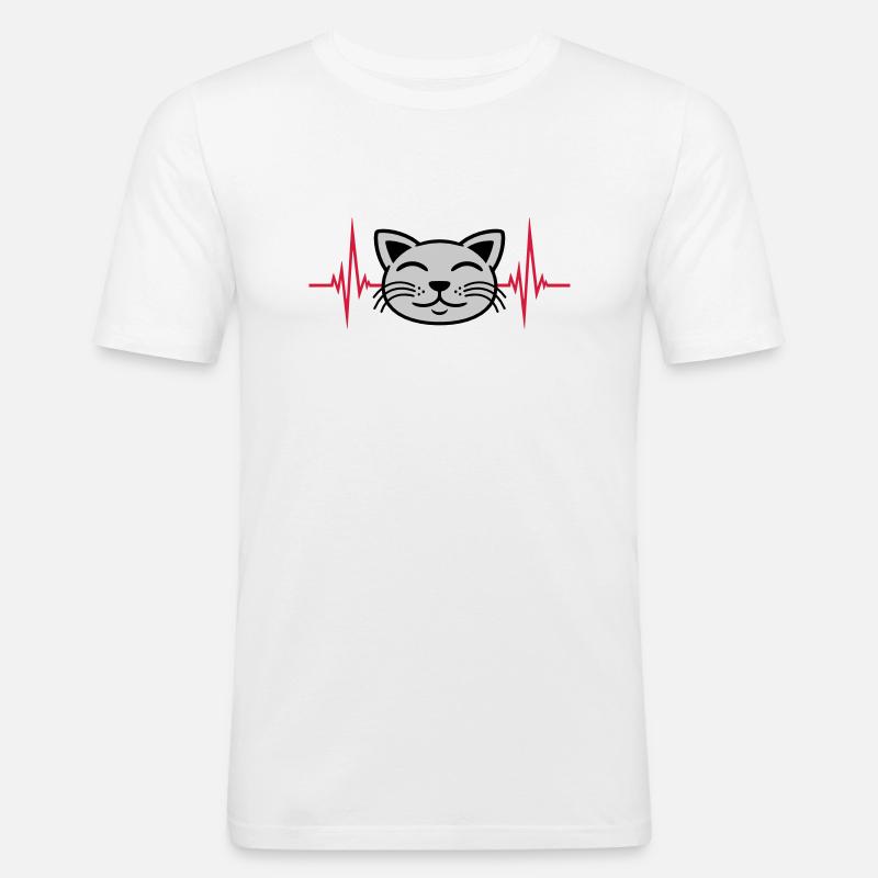 Puls Katze Gesicht glücklich - Männer Slim Fit T-Shirt - Weiß