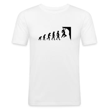 Evolution Frau klettert bouldern - Männer Slim Fit T-Shirt - Weiß - Vorne - Nik (191cm)