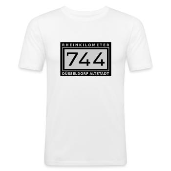 Rheinkilometer 744 Düsseldorf Altstadt - Männer Slim Fit T-Shirt - Weiß - Vorne - Nik (191cm)