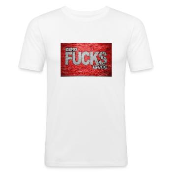 Zero Fucks Given Ziegelsteinmauer Graffiti - Männer Slim Fit T-Shirt - Weiß - Vorne - Nik (191cm)