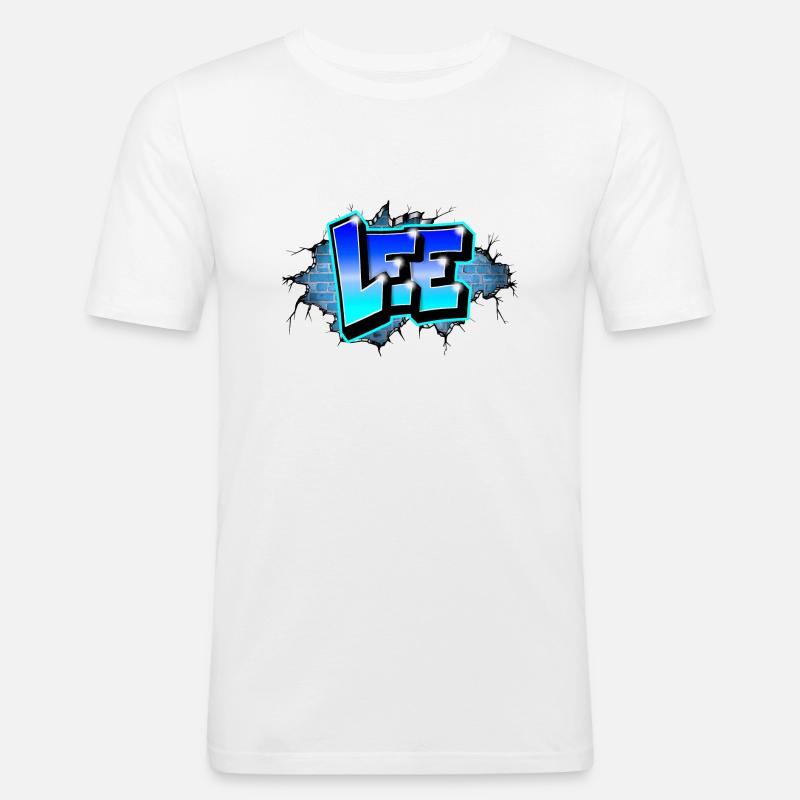 Graffiti LEE Blue Brick Risse - Männer Slim Fit T-Shirt - Weiß