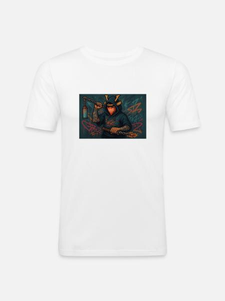 Graffiti Ronin - Männer Slim Fit T-Shirt - Weiß