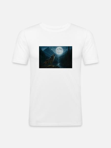 Wolf im Mondlicht remix - Männer Slim Fit T-Shirt - Weiß