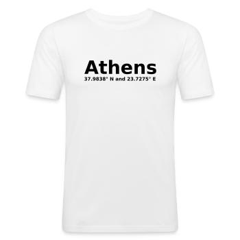 Athènes - Athènes - avec coordonnées géographiques horizontales - T-shirt près du corps Homme - blanc - Devant - Nik (191cm)