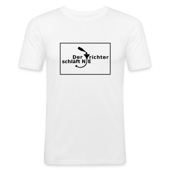 Der Trichter schläft NIE - Männer Slim Fit T-Shirt - Weiß - Vorne - Nik (191cm)