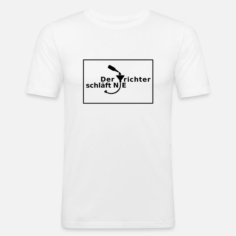 Der Trichter schläft NIE - Männer Slim Fit T-Shirt - Weiß