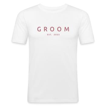 Bräutigam Est. 2023 Verlobungsgeschenk Hochzeit des Bräutigams - Männer Slim Fit T-Shirt - Weiß - Vorne - Nik (191cm)