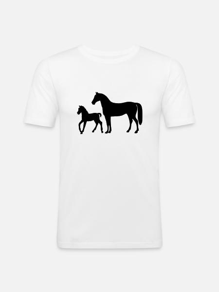 Pferd mit Fohlen - Männer Slim Fit T-Shirt - Weiß