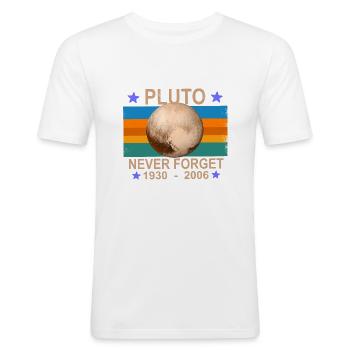 VINTAGE Never Forget PLUTO - Retro Astronomy Space - Männer Slim Fit T-Shirt - Weiß - Vorne - Nik (191cm)