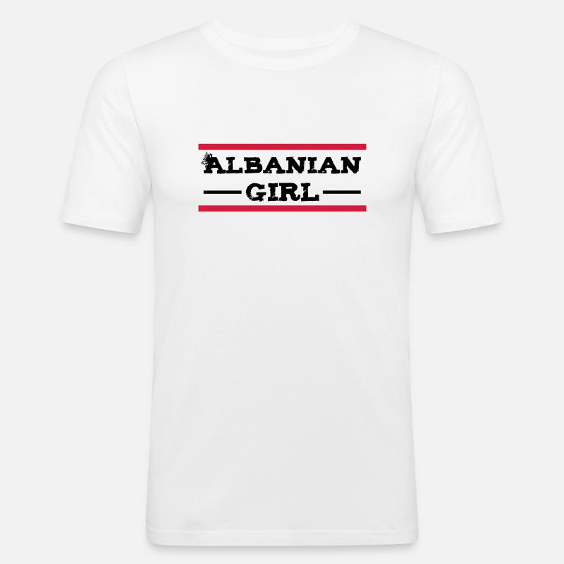 albanian_girl_with_eagle - Männer Slim Fit T-Shirt - Weiß