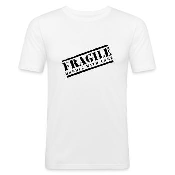 Poignée fragile avec soin - T-shirt près du corps Homme - blanc - Devant - Nik (191cm)