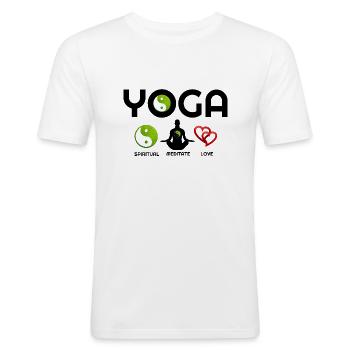 Yoga mit grünem Yin Yang, Yoga, Yoga Hoodies, Yoga - Männer Slim Fit T-Shirt - Weiß - Vorne - Nik (191cm)