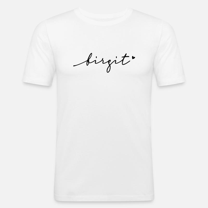 Birgit Cursive Name - Men's Slim Fit T-Shirt - white