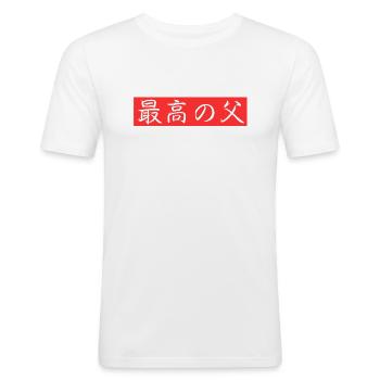 Best Father (最高の父) Text in Japanese Kanji Design - Men's Slim Fit T-Shirt - white - Front - Nik (191cm)