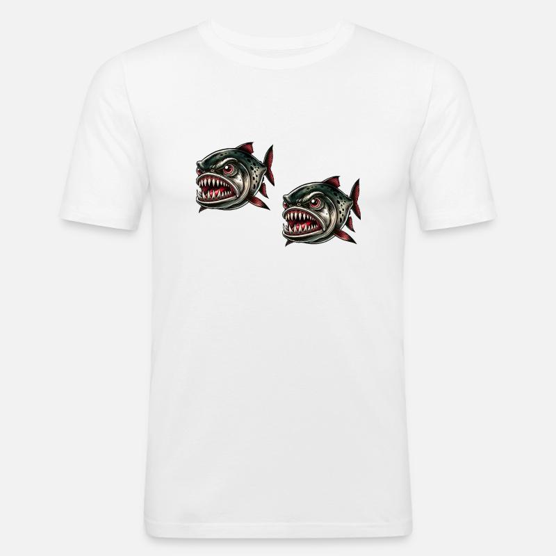 piranha comic 2 - Männer Slim Fit T-Shirt - Weiß