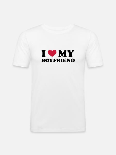 I Love My Boyfriend - Männer Slim Fit T-Shirt - Weiß