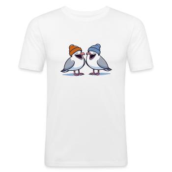 Good Mood Seagull - Mouettes Moin avec bonnet - T-shirt près du corps Homme - blanc - Devant - Nik (191cm)