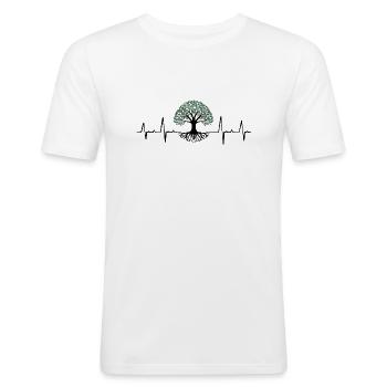 Hartslagontwerp met een boom - Mannen slim fit T-shirt - wit - Voor - Nik (191cm)