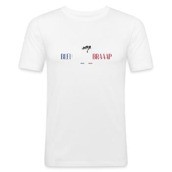 Moto bleu blanc braaap - T-shirt près du corps Homme - blanc - Devant - Nik (191cm)