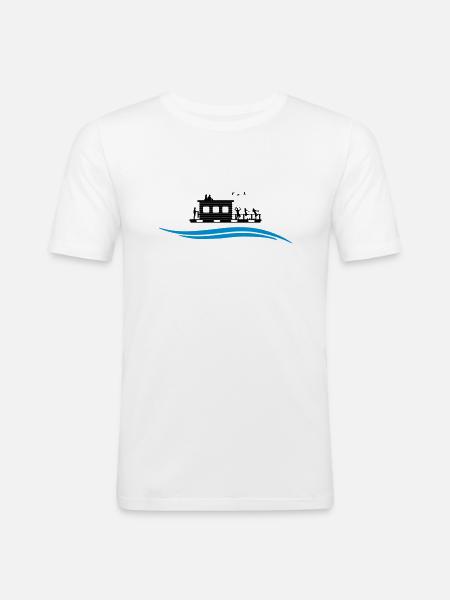 Hausboot Wasser - Männer Slim Fit T-Shirt - Weiß
