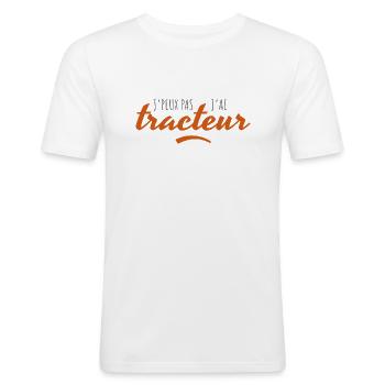 J'peux pas, j'ai tracteur - T-shirt près du corps Homme - blanc - Devant - Nik (191cm)