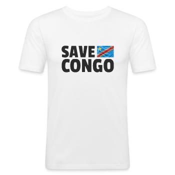 Save Congo : Soutenez les causes congolaises - T-shirt près du corps Homme - blanc - Devant - Nik (191cm)