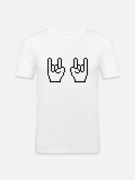 rock pixel hände - Männer Slim Fit T-Shirt - Weiß