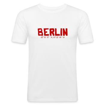 Berlin coordinates - Latitude - Longitude - Men's Slim Fit T-Shirt - white - Front - Nik (191cm)
