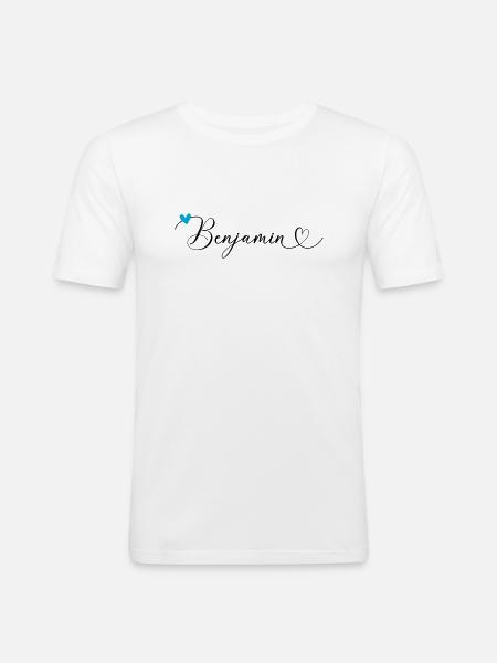 Benjamin Nom Prénom Calligraphie coeur - T-shirt près du corps Homme - blanc