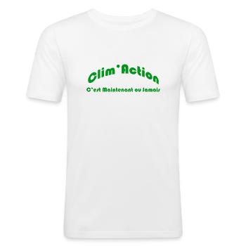 Clim Action pour une protection de l'environnement - T-shirt près du corps Homme - blanc - Devant - Nik (191cm)