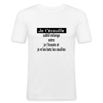 Je t écouille - T-shirt près du corps Homme - blanc - Devant - Nik (191cm)