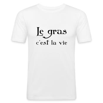 le gras c'est la vie noir - T-shirt près du corps Homme - blanc - Devant - Nik (191cm)