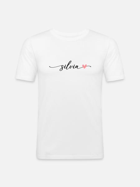 Silvia Nome Calligrafia Font - Maglietta aderente da uomo - bianco