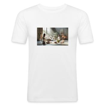 "Harmonie im Inneren: Klarheit und Gelassenheit entfesseln - Männer Slim Fit T-Shirt - Weiß - Vorne - Nik (191cm)