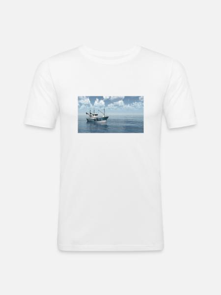 Ein Fischkutter im offenen Meer - Männer Slim Fit T-Shirt - Weiß