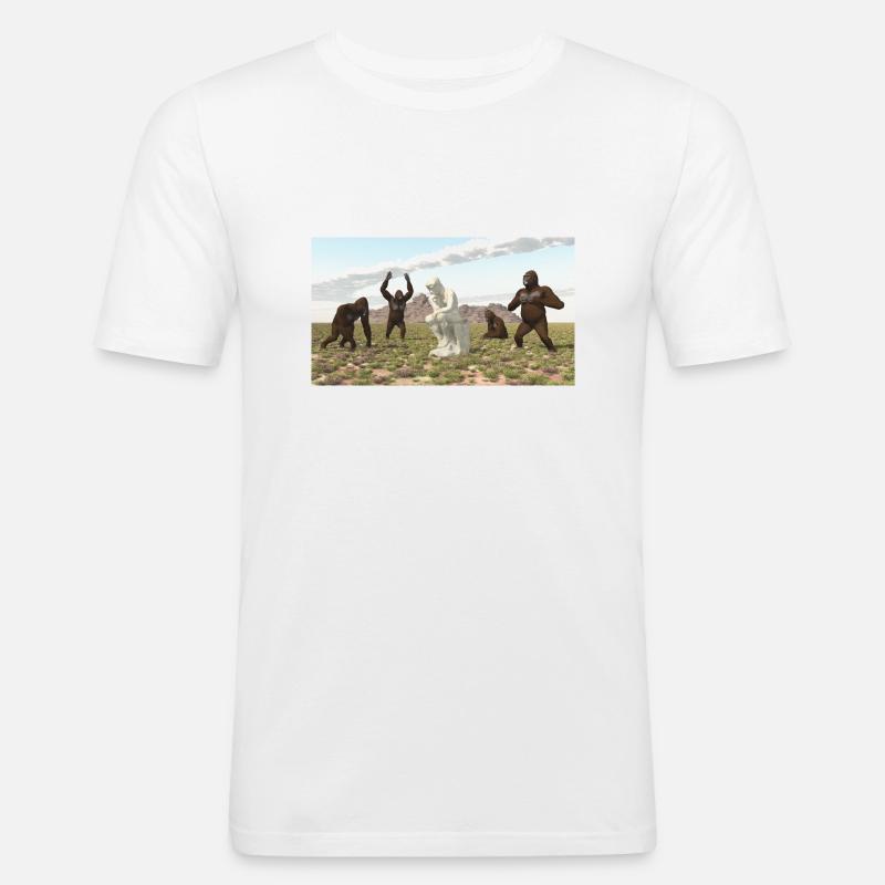 Gorillas with Thinker Sculpture - Men's Slim Fit T-Shirt - white