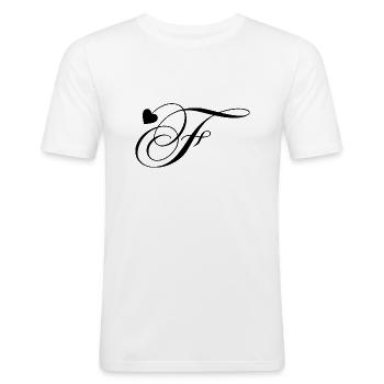 Lettre f calligraphie cœur - T-shirt près du corps Homme - blanc - Devant - Nik (191cm)