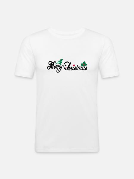 merry_christms_text_tree_holy_leaves - Men's Slim Fit T-Shirt - white