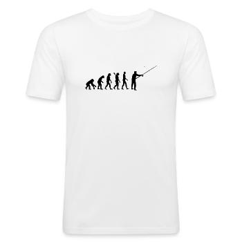 Evolution zum Angler - Männer Slim Fit T-Shirt - Weiß - Vorne - Nik (191cm)