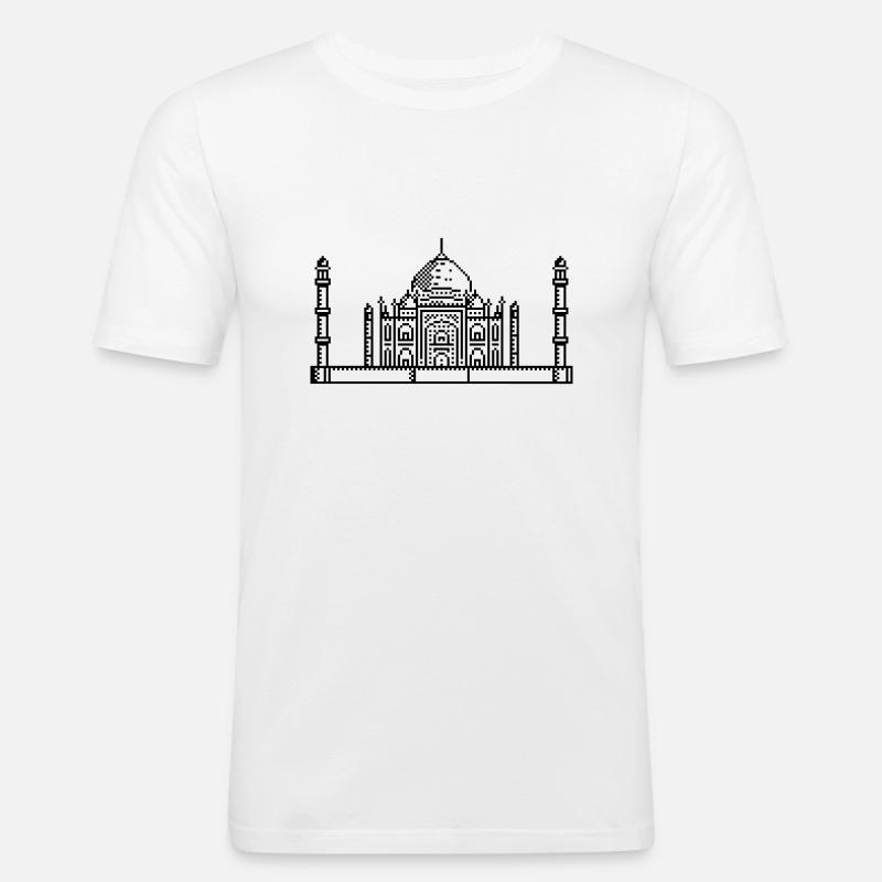 1Bit Pixel Taj Mahal - Männer Slim Fit T-Shirt - Weiß