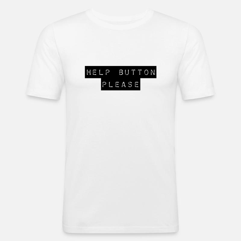 T-Shirt "Help Button please" - Männer Slim Fit T-Shirt - Weiß