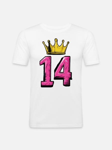 14 Zahl Krone - Männer Slim Fit T-Shirt - Weiß
