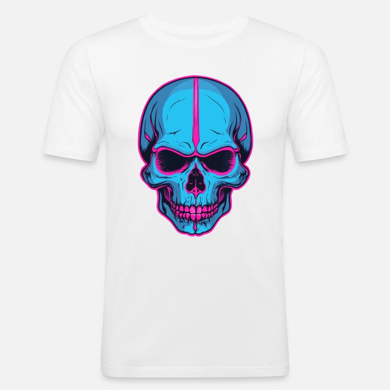 Neon Skull Blaue Schädelflair - Männer Slim Fit T-Shirt - Weiß