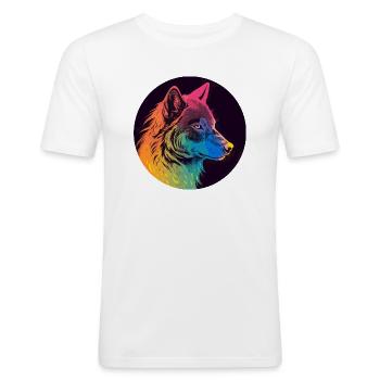 Wolf, Wildhund, Grauer Wolf, Canis lupus - Männer Slim Fit T-Shirt - Weiß - Vorne - Nik (191cm)