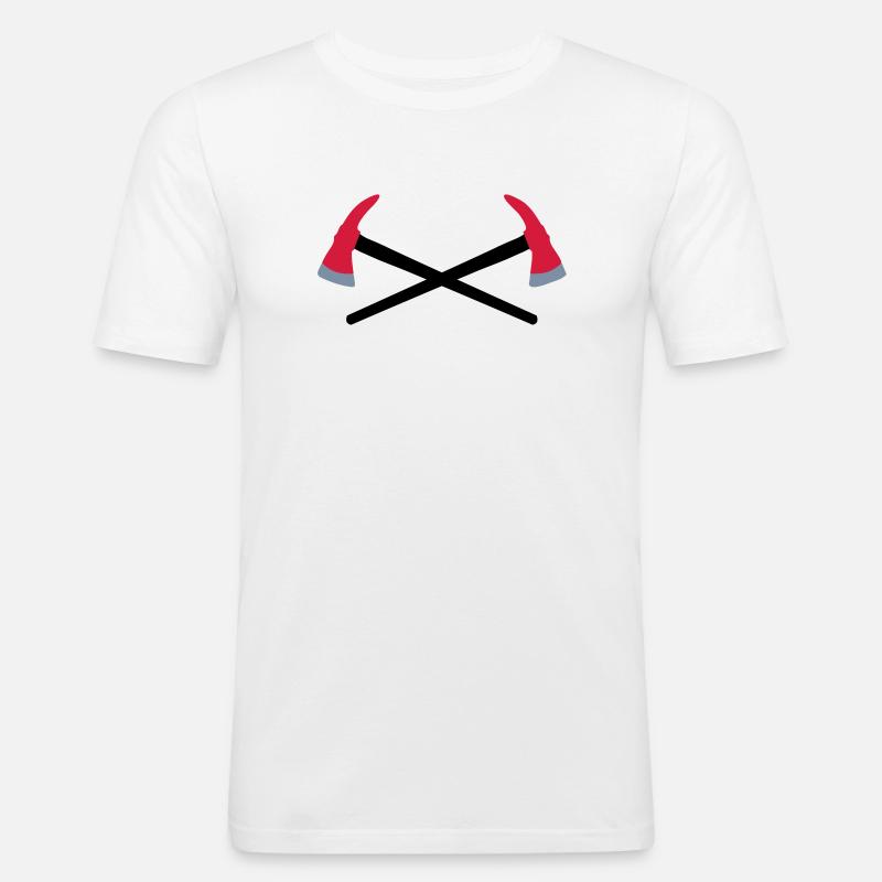 Hache de pompier croisée - T-shirt près du corps Homme - blanc
