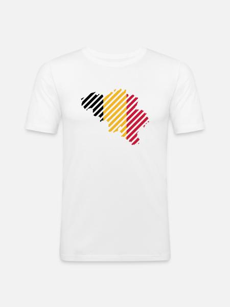 pays rayé Belgique - T-shirt près du corps Homme - blanc