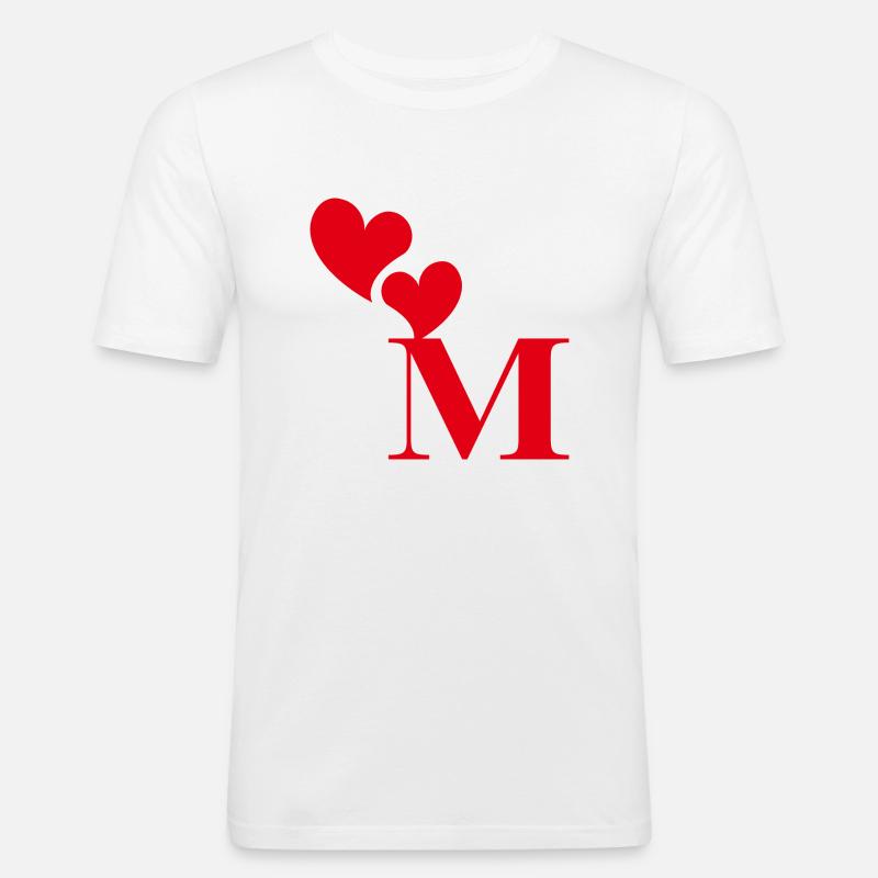 Buchstabe m rotes Herz - Männer Slim Fit T-Shirt - Weiß