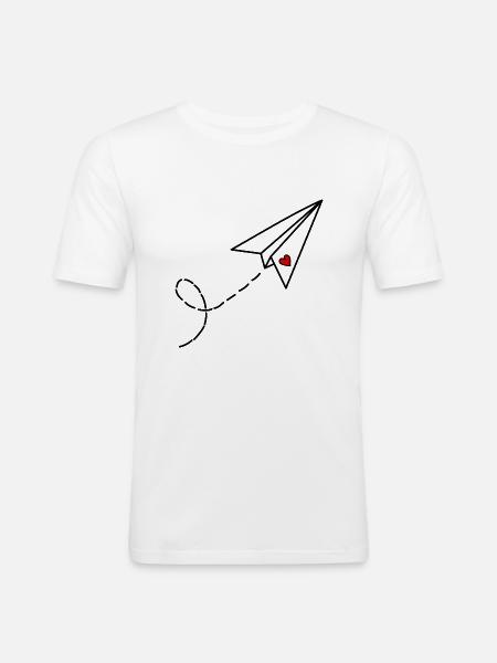 Papierflieger mit Herz - Männer Slim Fit T-Shirt - Weiß