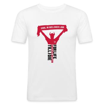 Kaiserslautern Egal in welcher Liga! Lautre Betze - Männer Slim Fit T-Shirt - Weiß - Vorne - Nik (191cm)