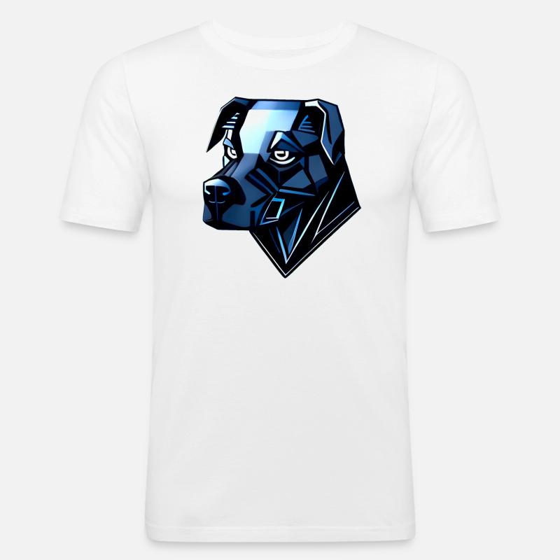 Hund Dobermann - Blaue Polygone - Männer Slim Fit T-Shirt - Weiß